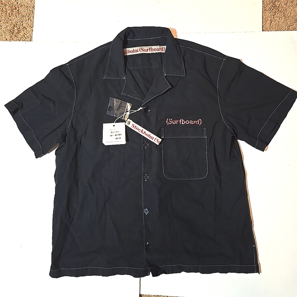 NWT Stockholm Surfboard Club Mens Black Short Sleeve Shirt Size XL